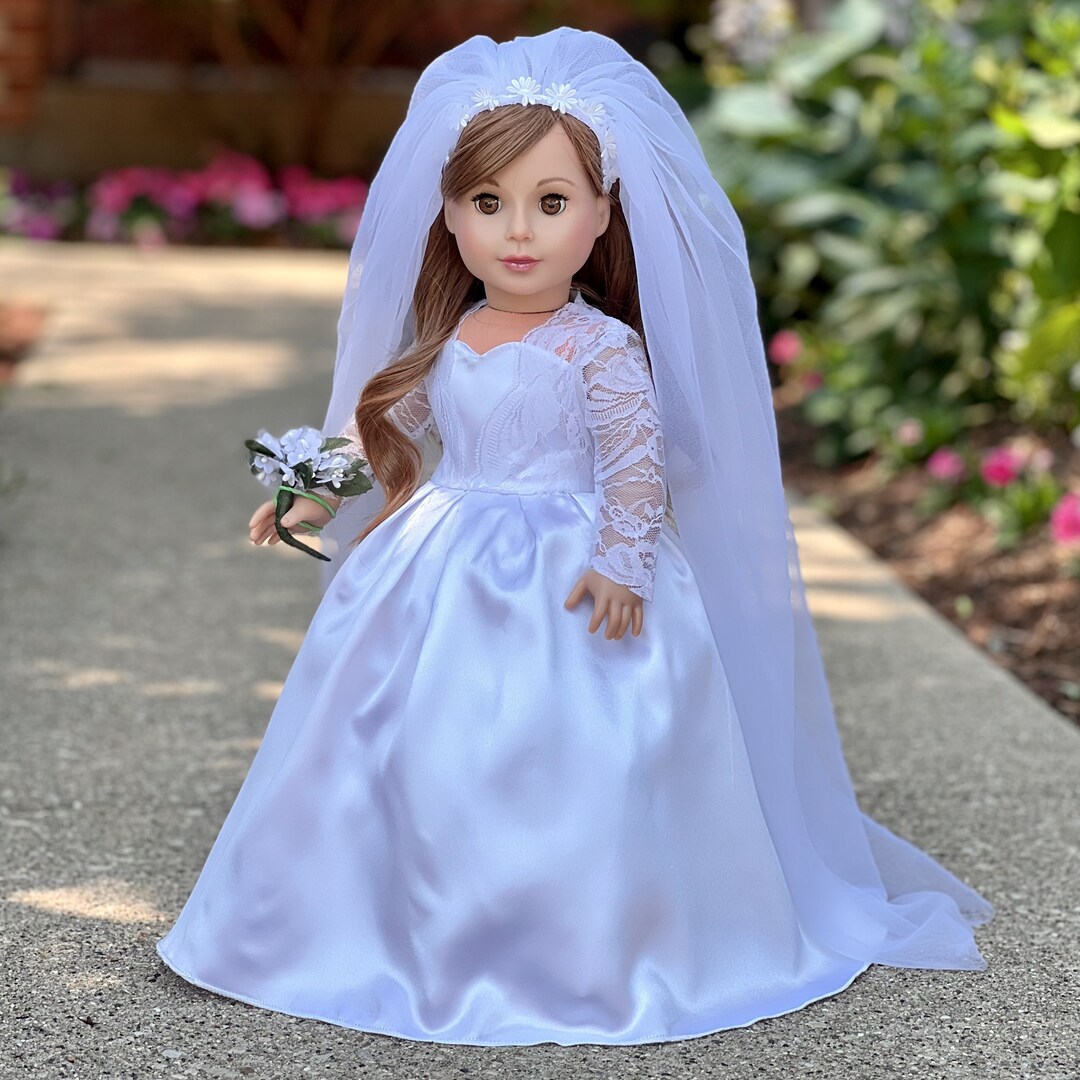 Princess Kate - Doll Clothes for 18 Inch Dolls - Royal Wedding Dress with White Shoes, Bouquet and Tulle Veil | MakerPlace by Michaels Princess Kate - Doll Clothes for 18 Inch Dolls - Royal Wedding Dress with White Shoes, Bouquet and Tulle Veil | MakerPlace by Michaels